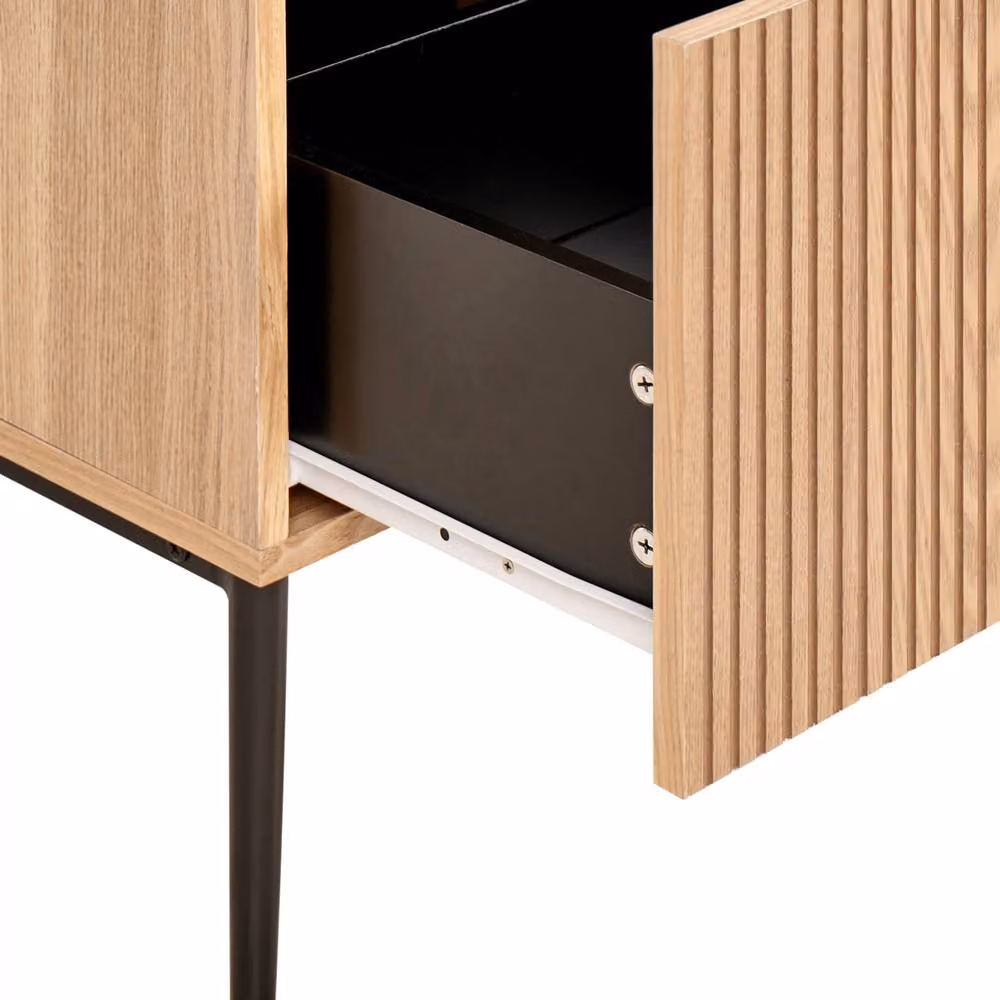 Wyld and Coco Modern Bedside Table in Brown Natural Ash Veneer with 1 Ribbed Drawer – 3