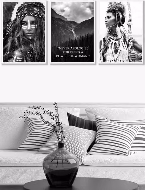 ARTZE Warrior Women Photo Art Quote Framed Wall Art in White, W: 53 cm, H: 73 cm, D: 0.2 cm