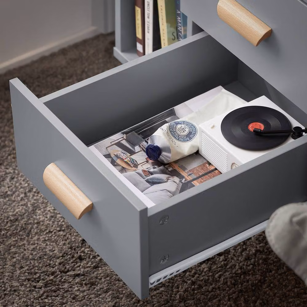SoBuy Narrow Bedside Cabinet with 3 Drawers and Open Shelf in Grey, W/D/H: 40 x 15 x 60 cm – 4