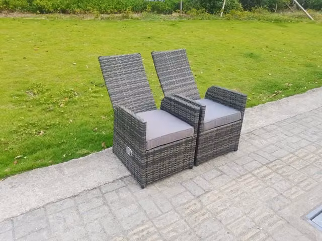 Fimous Dark Grey Wicker Rattan Garden Reclining Chairs, 2 Piece Set