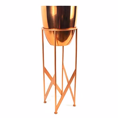 Leaf Bronze Copper Planter with Matching Metal Stand, Height: 55 cm