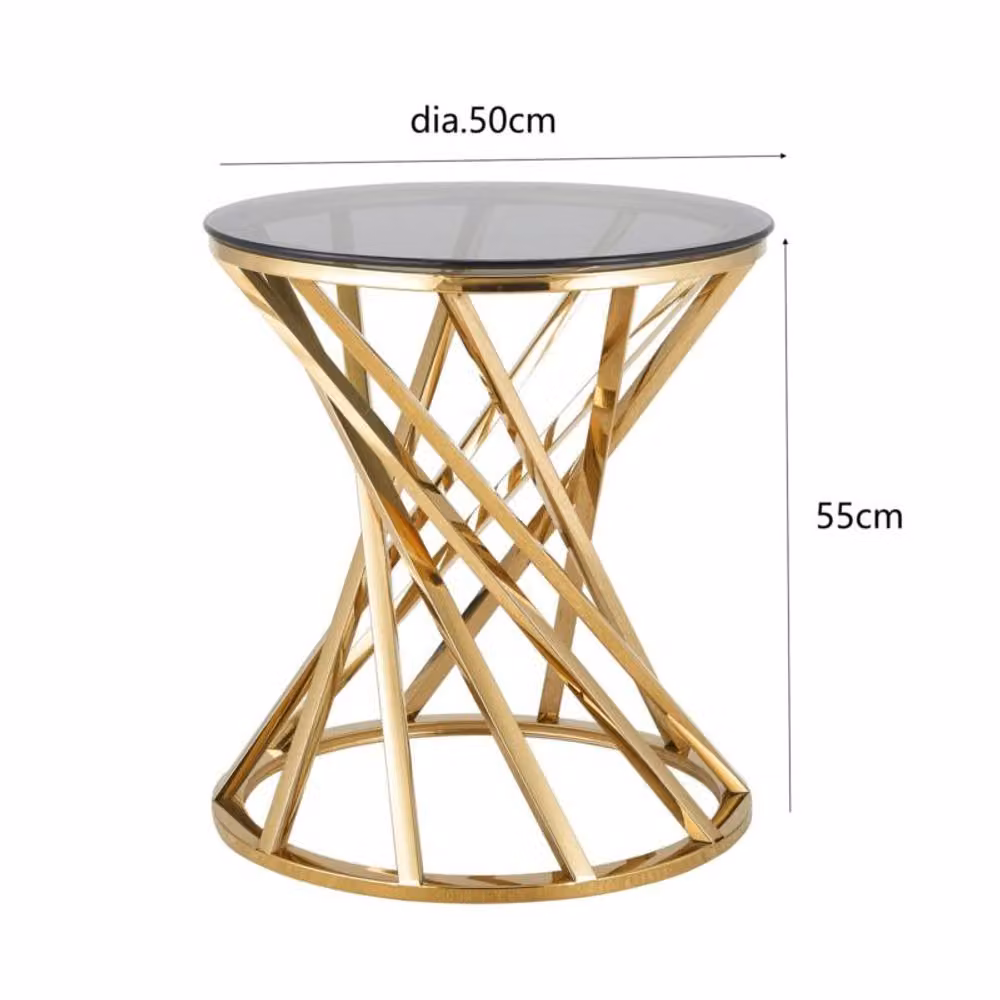 Comfy Living Ltd Round Geometric Metal Side Table with Tinted Tempered Glass Top in Gold, W/D/H: 50 x 50 x 55 cm – 2
