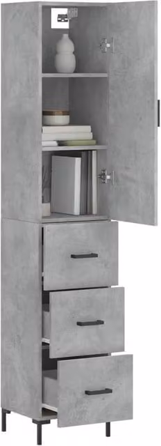 Berkfield Home Highboard in Grey with Hinged Doors and Internal Shelves, W/D/H: 34.5 x 34.0 x 180.0 cm – 1