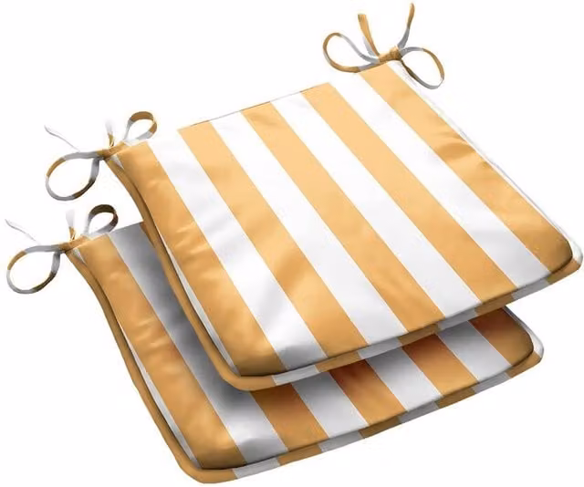 Livinluxury Trapezoid Shape Outdoor Seat Pad with Wide Stripes in Yellow and White, Pack of 2