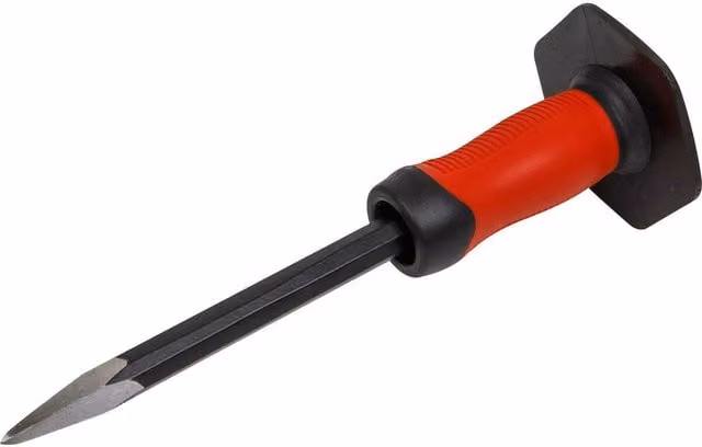 Loops 300mm Drop Forged Steel Point Chisel with Octagonal Shaft and Comfort Protection Grip in Black and Red