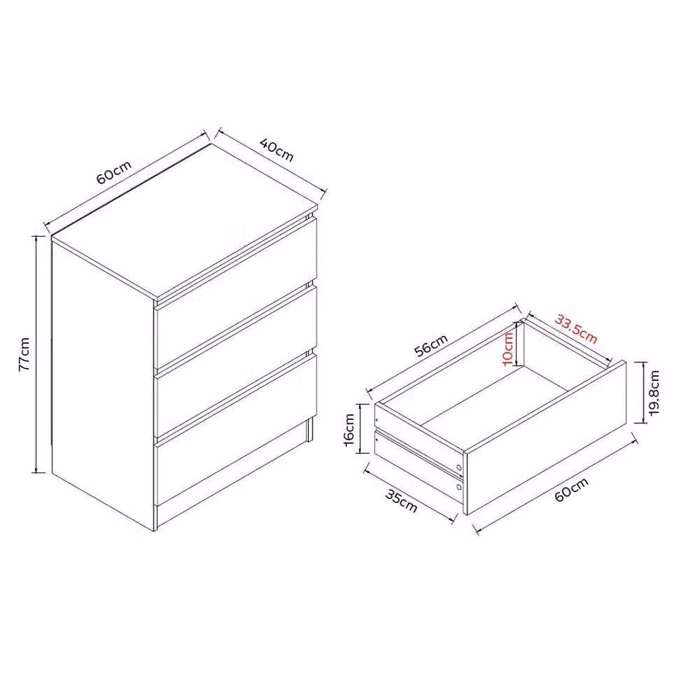 SPETLEK 3 Drawer Chest of Drawers in White Glossy Finish – 2