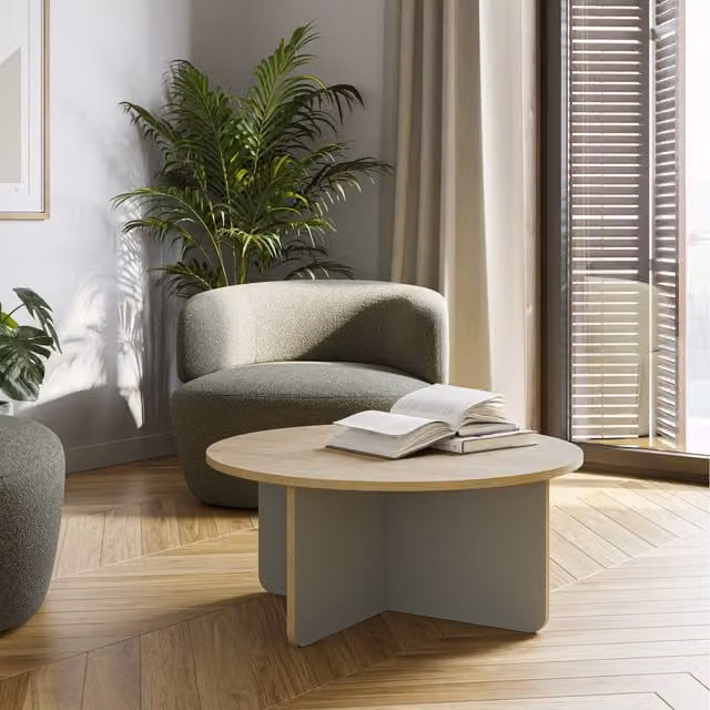 Decortie Modern Round Coffee Table in Green and Brown