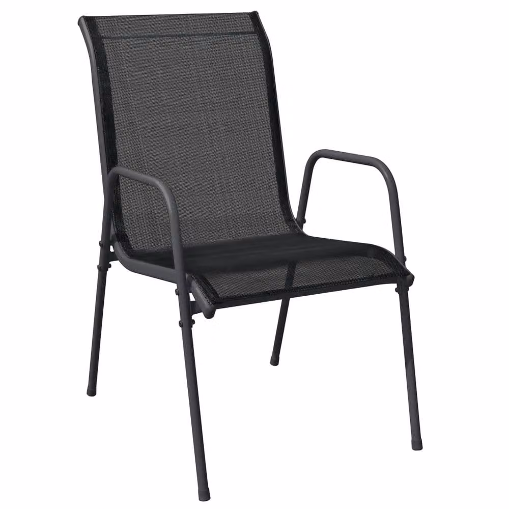 Berkfield Home Set of 6 Modern Garden Chairs in Black Powder Coated Steel and Textilene Fabric – 2