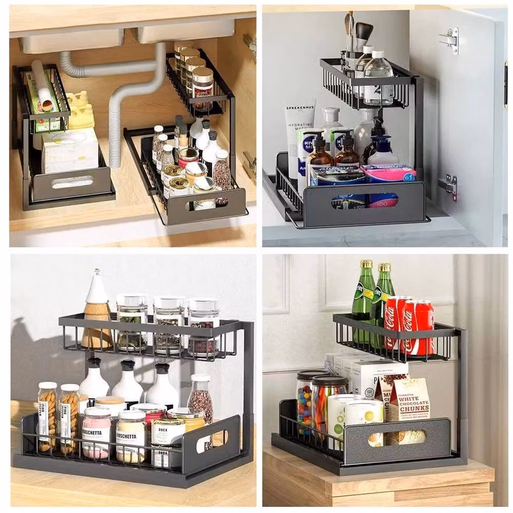 Kelvenix Black 2 Tier Kitchen Under Sink Cupboard Organiser Drawer – 5