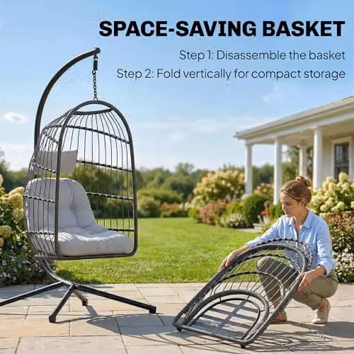 Outsunny Hanging Egg Chair with Stand in Grey – 4