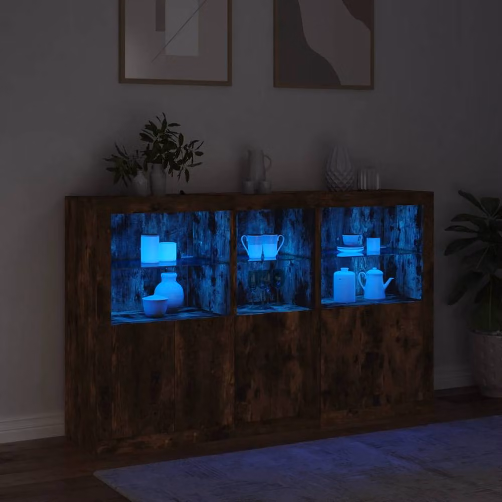 Berkfield Home Modern Smoked Oak Sideboard with Integrated LED Lights in Brown, W/D/H: 162 x 37 x 100 cm – 5