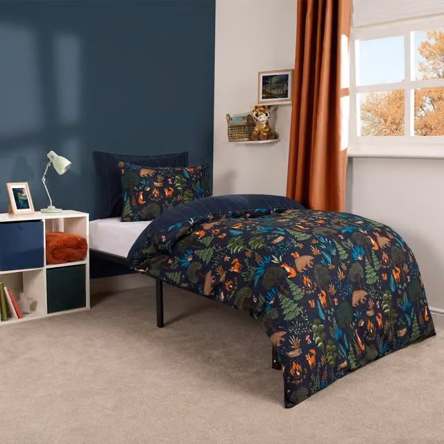 OHS Blue Floral Woodland Duvet Cover Set, 90 x 200 cm