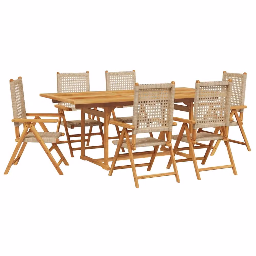 Berkfield Home 7 Piece Garden Dining Set in Beige Poly Rattan and Acacia Wood – 2
