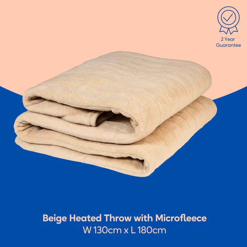 Russell Hobbs Beige Sherpa and Microfleece Heated Throw Electric Blanket with Digital Remote, W/D/H: 180 x 130 cm – 2
