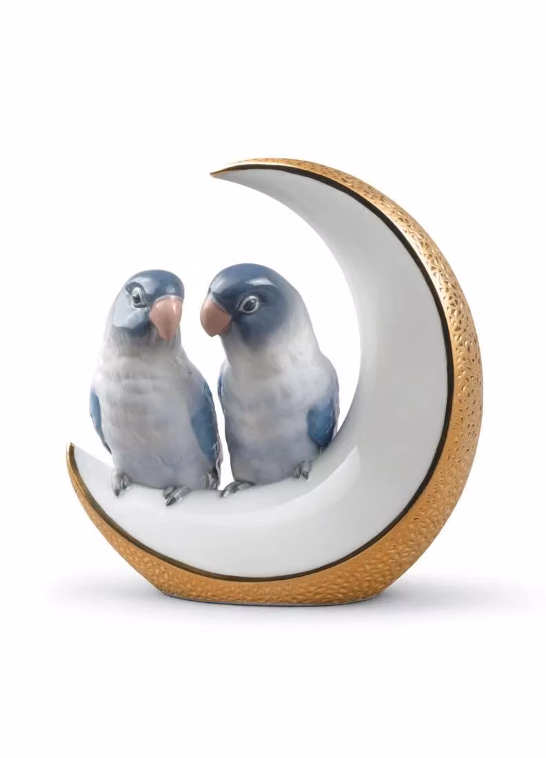 Lladró Fly Me to the Moon Birds Porcelain Figurine in Gold and White
