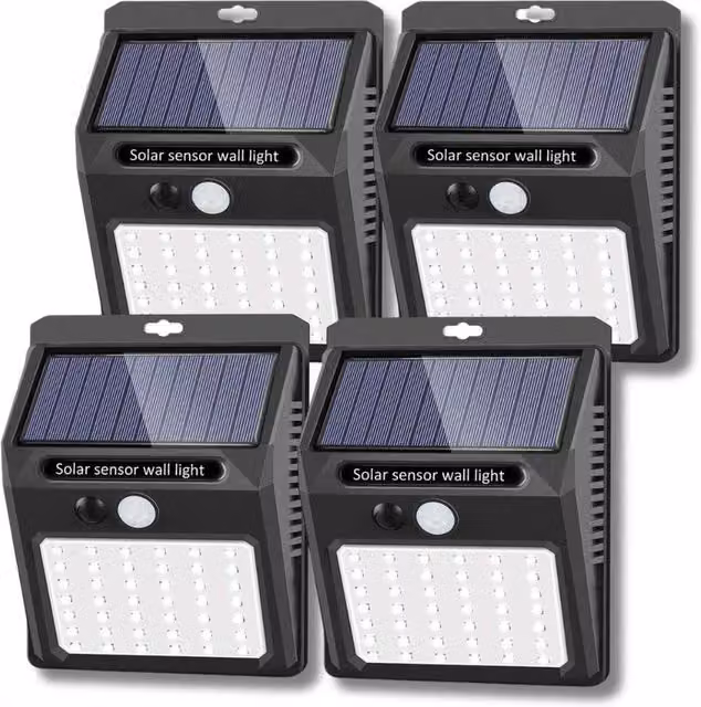 FLAVORA 4 Pack Solar LED Motion Sensor Outdoor Garden Security Wall Lamps in Black – 1