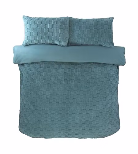 Rapport Home Luxury Check Teddy Fleece Duvet Cover Set with Pillowcases in Blue, W/D/H: 200 x 220 x 50 x 75 cm – 2