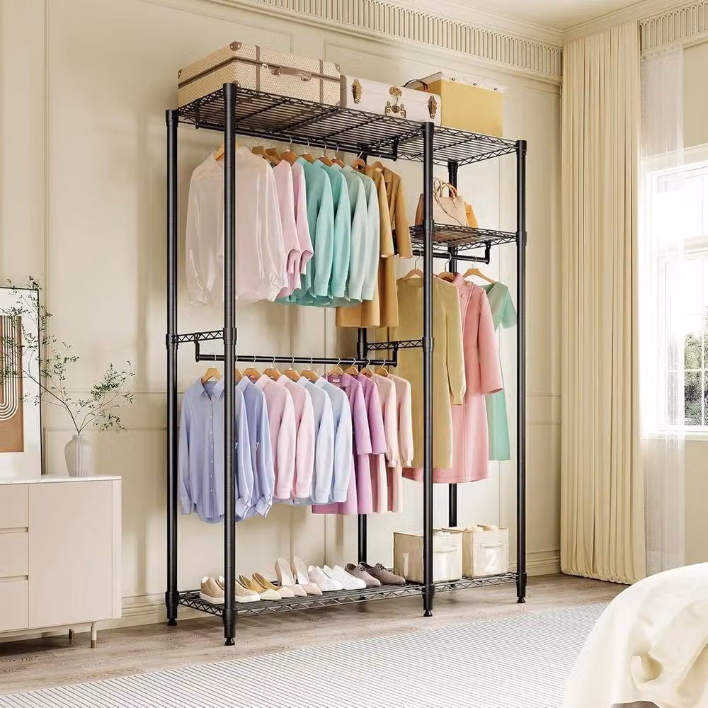 Havendro Black Metal Clothes Rail with 3 Shelves and 3 Hanging Rods, H 76.5 cm x L 41.6 cm – 3