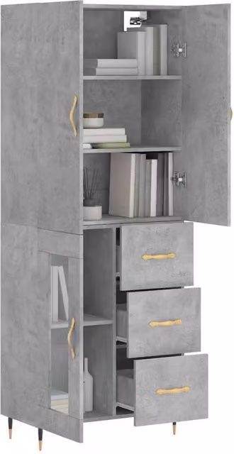 Berkfield Home Modern Highboard in Concrete Grey, W/D/H: 69.5 x 34 x 180 cm