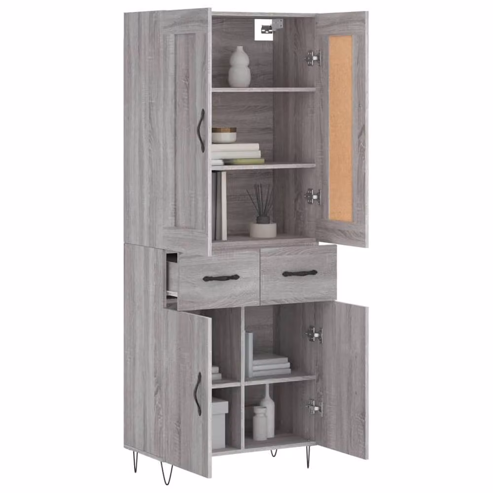 Berkfield Home Grey Sonoma Highboard with Hinged Doors and Internal Shelves, W: 69.5 cm, D: 34 cm, H: 180 cm – 2