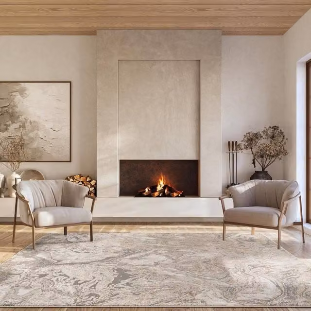 Desire Rugs Elysium Modern Abstract Action Area Rug in Astral Beige and Gold, W: 160 cm, D: 230 cm