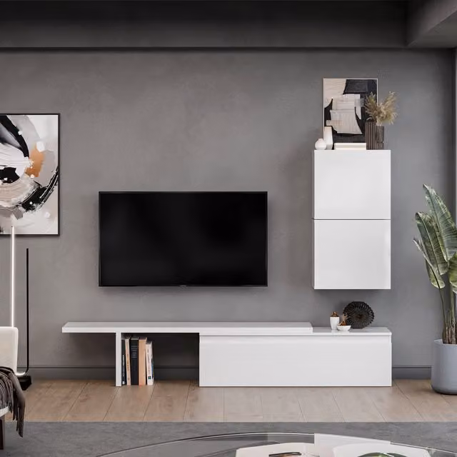 Decorotika Bezier Wall Mounted Entertainment Center in High Gloss White