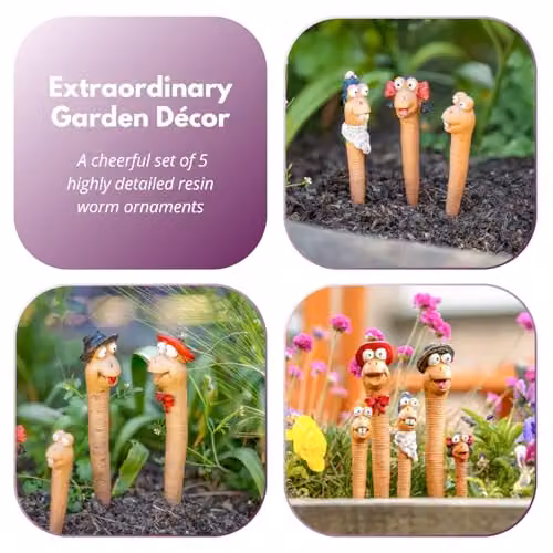 Garden Mile 5-Piece Resin Worm Garden Ornaments in Brown and Multicolour – 4