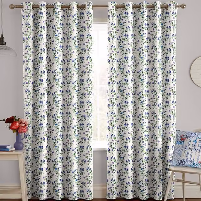 Cath Kidston Sweet Pea Made to Measure Blackout Floral Cotton Curtain in Purple and White