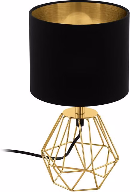 Loops Table Lamp with Brass Metal Base and Black Gold Fabric Shade, E14 60W, H 47 x W 16.5 x D 16.5 cm – 2