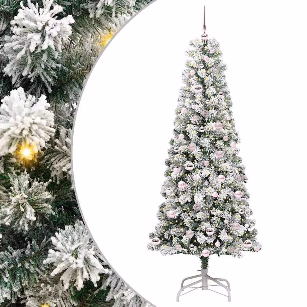 Berkfield Home Artificial Hinged Christmas Tree in Green and White, Height: 210 cm – 2