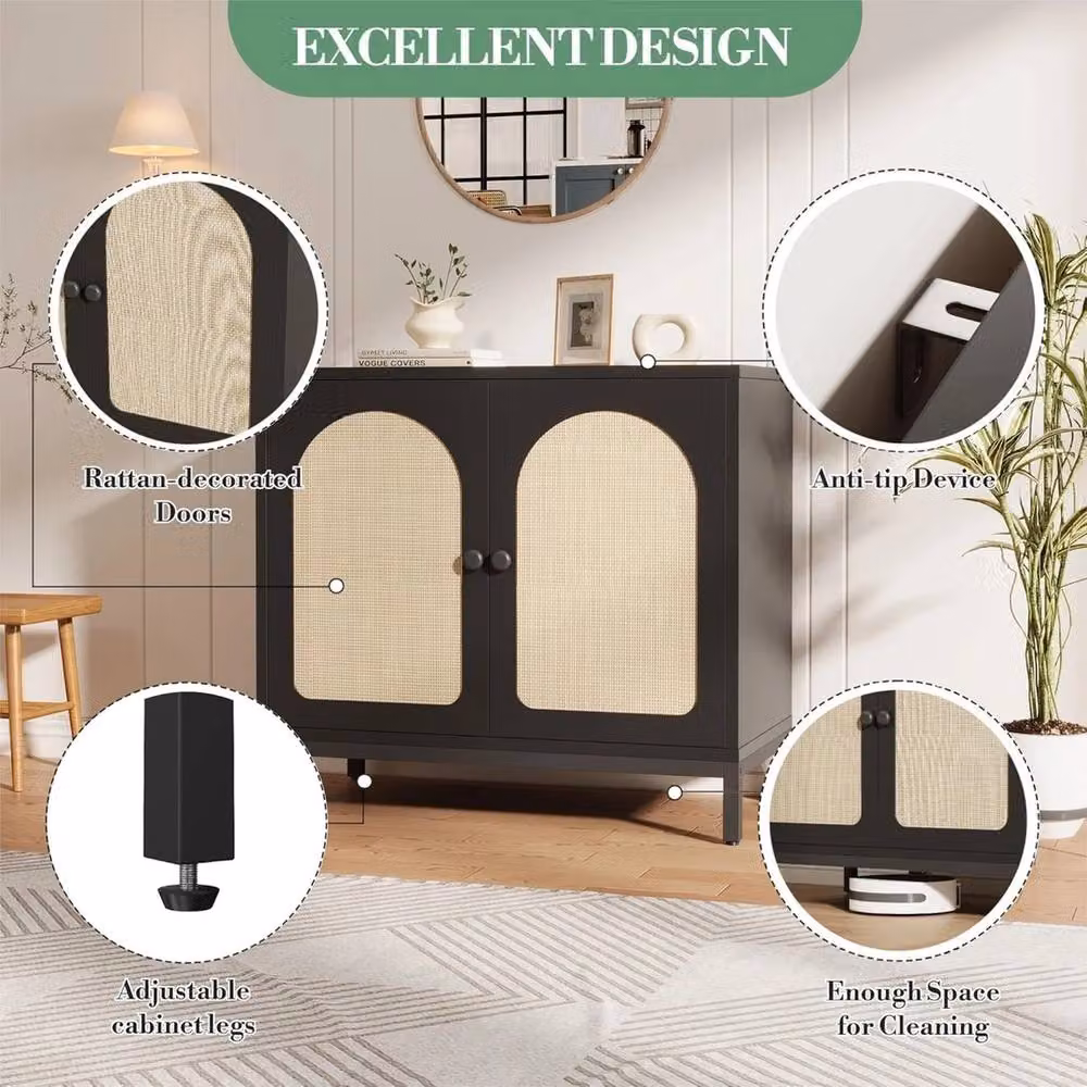 VOGREX Multicolour Wood and Metal Storage Cabinet with Rattan Decor for your Living Room – 5