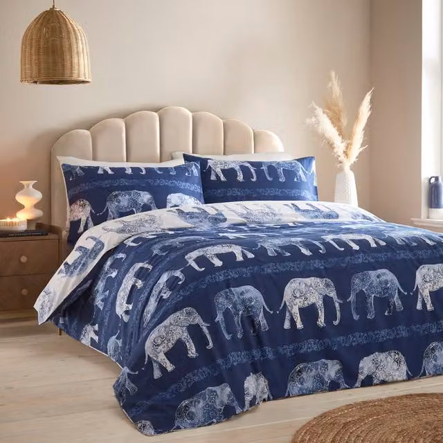 Charlotte Thomas Elephant Duvet Cover and Pillowcase Set in Blue