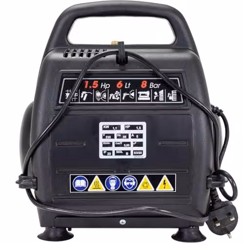 SIP Airmate Portable Oil-Free Direct Drive Air Compressor, Black, 6L, 1.1kW, 8 Bar – 3