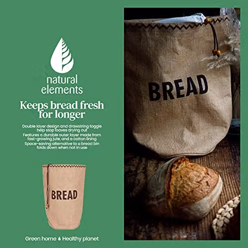 KitchenCraft Natural Elements Eco Bread Bag with Drawstring in Brown, W/D/H: 34 x 17 x 42 cm – 7