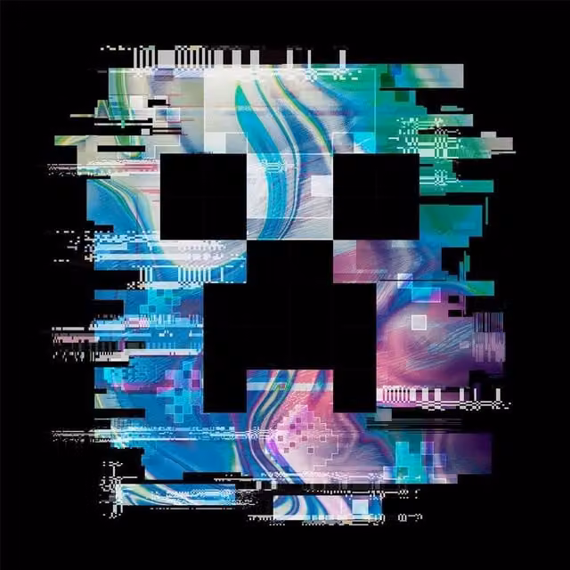 Minecraft Glitch Abstract Graphic Canvas Print in Black and Multicolour