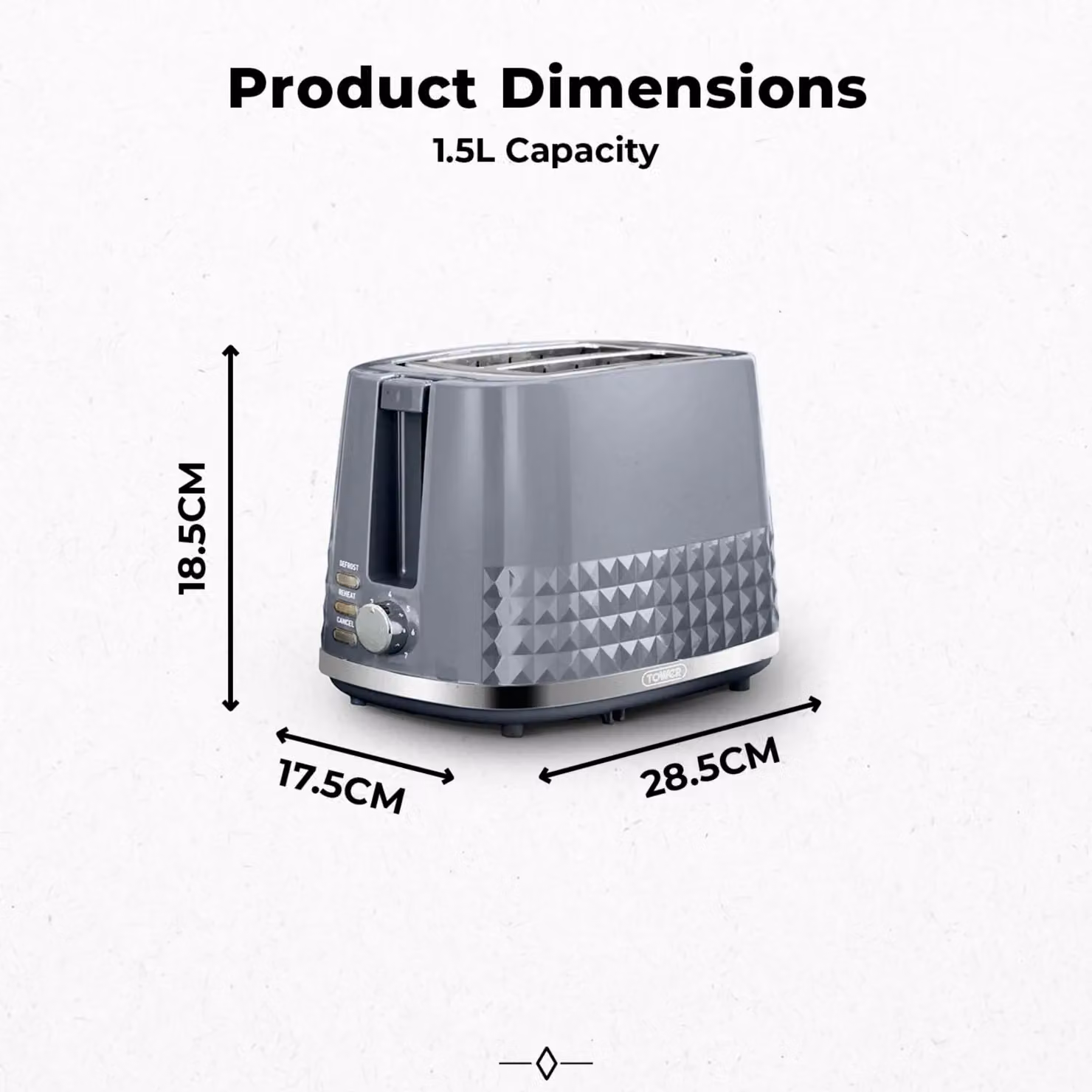 Tower Solitaire 2 Slice Toaster, 850W, Grey with Cable Storage – 7