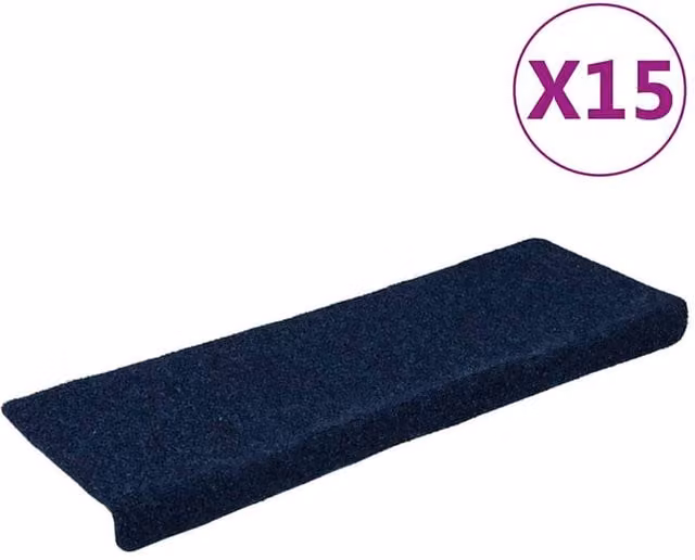 Berkfield Home Blue Needle Punch Stair Mats, 15 Piece Set, W/D/H: 65 x 40 x 2.1 cm – 1