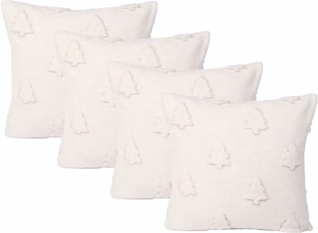 OHS Pack of 4 Tufted Tree Sherpa Cushion Covers in White and Yellow