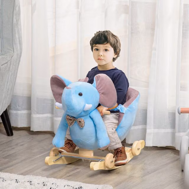 HOMCOM Plush Elephant Rocker in Blue