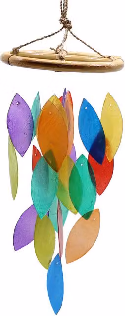 KDMK Rainbow Leaf Bamboo Drop Hanging Glass and Wood Decor in Multicolor
