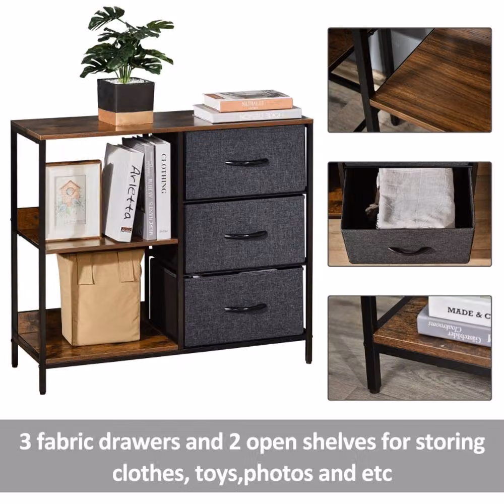 STILVORA Modern Black Chest of Drawers with 3 Drawers and Shelves – 6