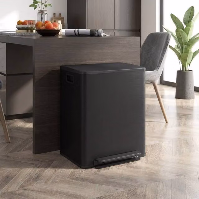STILVORA 50L Dual Compartment Stainless Steel Pedal Bin with Soft-Close Lid in Black – 1