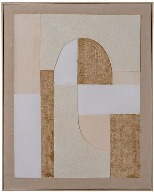 Lemon Pavilion Portina Linen Textured Canvas Wall Art in Wood Frame, Beige and Brown, W: 80 cm, H: 100 cm