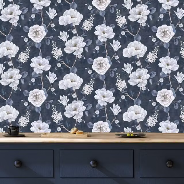 Arthouse Ashley Floral Navy Blue Wallpaper
