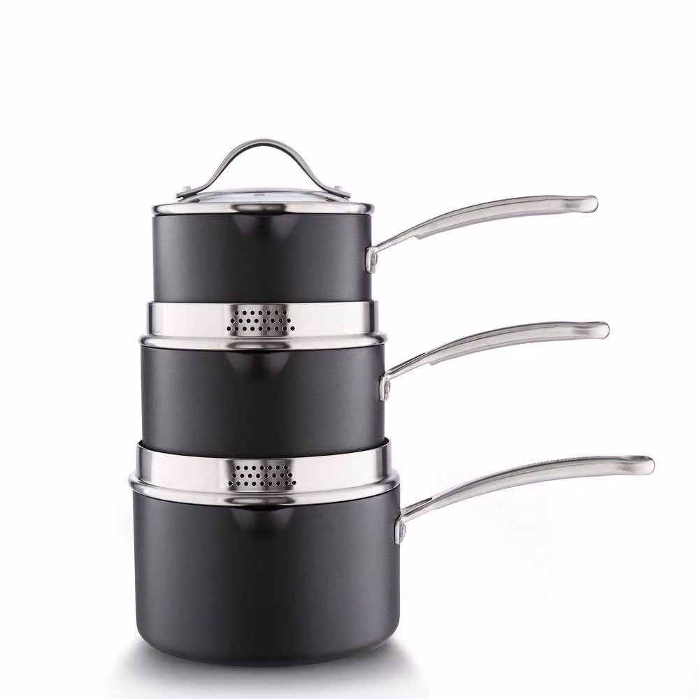 Morphy Richards Mastery 3 Piece Non-Stick Aluminium Pan Set with Lids in Black – 2