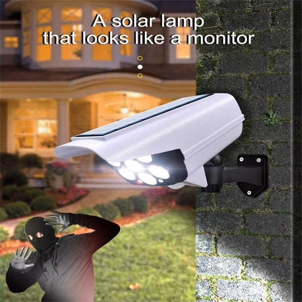 FLAVORA 77 LED Solar Power PIR Motion Sensor Fake Camera Wall Light in White – 5
