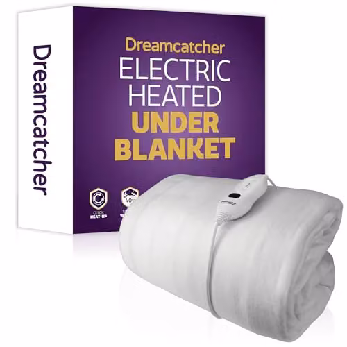 Dreamcatcher Single White Polyester Electric Heated Under Blanket with 3 Heat Settings, W/D/H: 90 x 190 cm – 1
