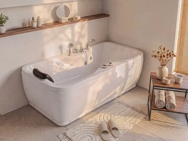 Vente-unique White Whirlpool Bath, 1 Seater, Right-Handed, W/D/H: 150 x 75 x 54.5 cm