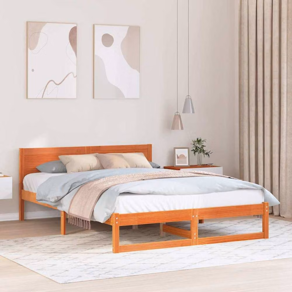 Berkfield Home Modern Bed Frame in Waxed Brown Solid Pine Wood, W/D/H: 160 x 200 cm – 2