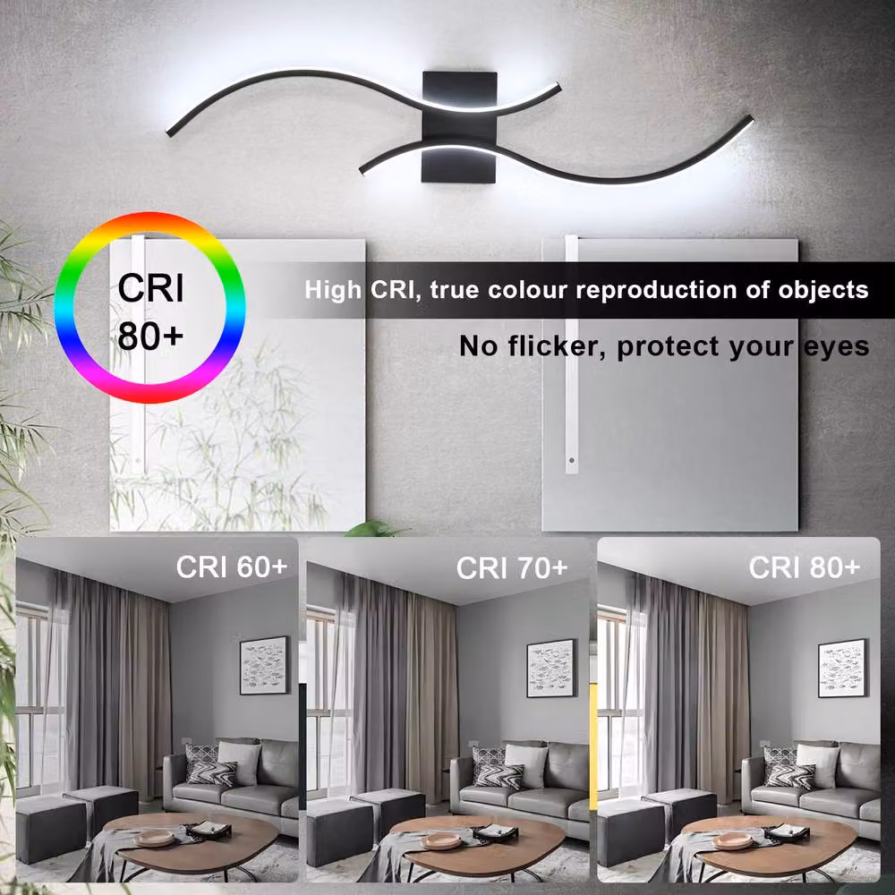 Pheashine Modern LED Curved Wall Sconce in Black, 27W, 6500K Cool White, 80 cm – 3